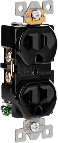 GE Grounding Duplex Heavy-Duty Receptacle Black Outlet Electrical Wall Receptacle Outlet Supports 15A 125V Reinforced Yoke Self-Grounding Clip 3 Prong UL Listed 85845
