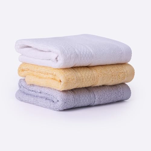 Image of Bamboo Soul Bamboo Face Towel | Ultra Absorbent & Super Soft | 30 x 30 cm - 550 GSM | Pack of 3 (White, Light Grey, Yellow)