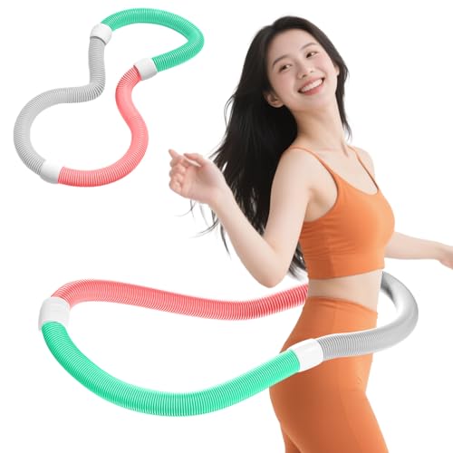 【2025 夏 フラフープ ダイエット用 PVC ソフトスプリング製 折りたたみ式 ポータブル 静音 腰に優しい 重み付け 脂肪燃焼 筋トレ シェイプアップ ウエスト/胸/背中/脚エクササイズ 室内・公園用 男女兼用 (ピンクグリーングレー 1.0KG)