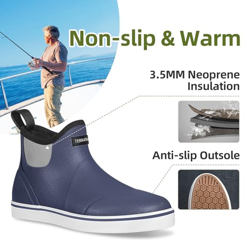 Image of Men's Waterproof Deck Boots, Slip-On Ankle Rubber Boots