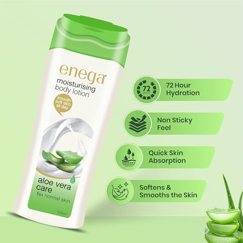 Image of Enega Aloe Vera Care for Normal Skin Non Grassy & Deep Nourish Moisturizing Body Lotion for Men & Women -100 ML (Pack of 2)