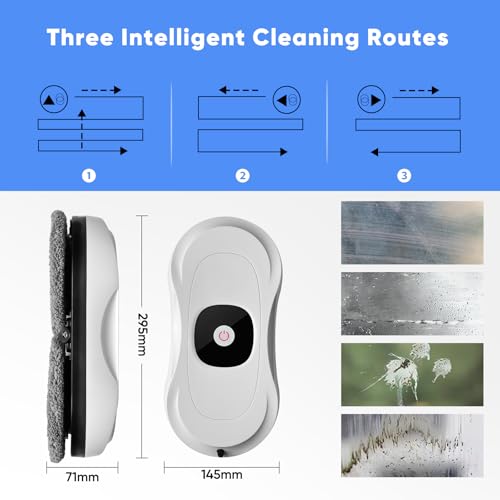 Fensterputzroboter, Elektrischer Fensterputzer mit Automatische Doppel-Sprühfunktion Fensterroboter mit 50ML Tank, 3 Reinigungsmodi, 10x Lappen, für Innen- und Außenfenster Window Cleaning Robot – Bild 4