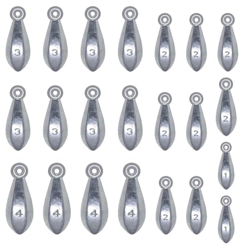 Plombs de pêche en larme lot de 22 pièces avec plusieurs tailles assorties