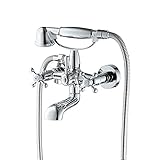 gx rubinetto vasca bagno con doccetta due maniglie rubinetto miscelatore vasca a parete con supporto e tubo da 150cm, ottone cromato