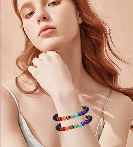 SAMOCO 16Pcs Men Women 8mm Lava Rock 7 Chakras Aromatherapy Essential Oil Diffuser Bracelet Braided Rope Natural Stone Yoga Beads Bracelet Bangle2
