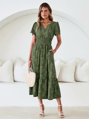 Image of Simplee Womens Summer Boho Maxi Dress Semi Formal Wedding Guest Short Sleeve V Neck Empire Waist Floral Long Dresses