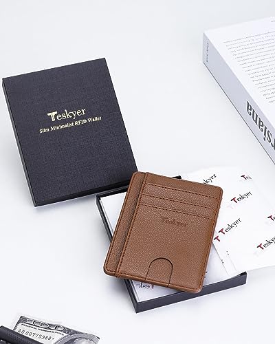 Image of Teskyer Slim Minimalist Wallet for Men, RFID Front Pocket Card Holder | Ultra Slim Front Pocket Design, 8 Card Slots, RFID Protection, Smooth Faux Leather for Everyday Carry