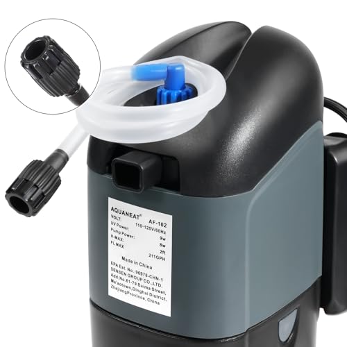 Image of AQUANEAT Aquarium Filter 9W with Spare UV Bulb Green Water Killer Submersible Pump Filter 211GPH for 150 Gallon Fish Tank