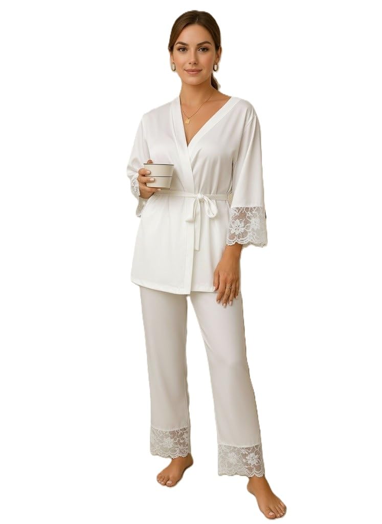 Luxurious Satin Nightsuit Set with Lace Trim for Women-image-9