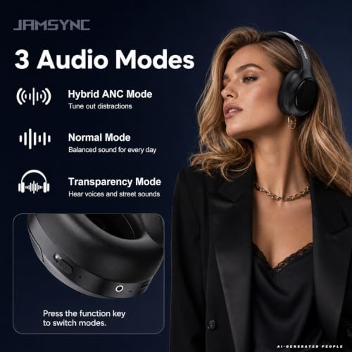 Image of Noise Cancelling Headphones Wireless Bluetooth 6.0, Over Ear ANC Headphones with 120H Battery, Hi-Res Audio, Transparency Mode, Deep Bass, Memory Foam Ear Cups for Airplane Travel Office Home