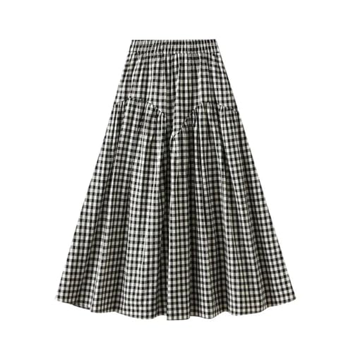 Womens Retro Plaid A-Line Skirts Fashion High Waisted Midi Casual Loose Beach Skirt3