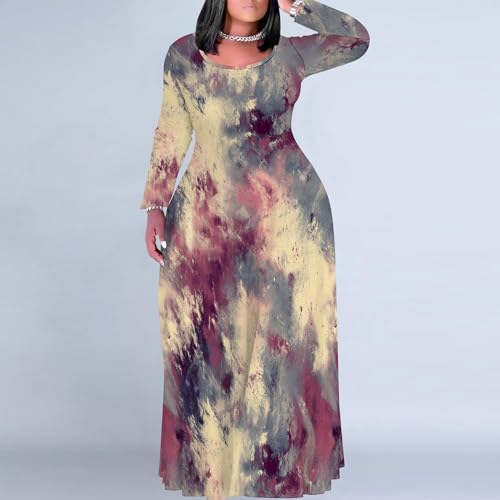 Image of PinkPatty Plus Size Maxi Dresses for Women Long Sleeve Crew Neck Sundress Casual Fall Dress with Pockets
