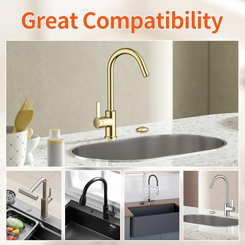 Image of Joinfworld Garbage Disposal Air Switch Kit Waterproof Garbage Disposal Button Kit with Long Garbage Disposal Switch Brushed Brass /Brushed Champagne - UL Listed