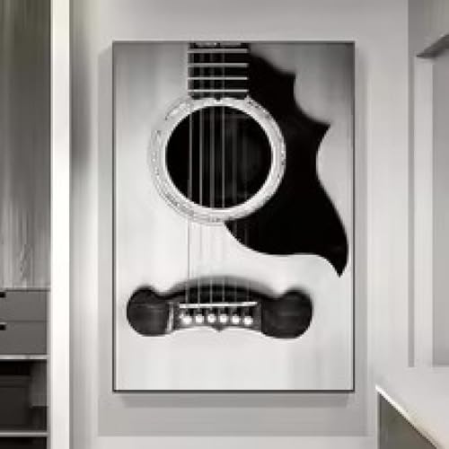 Toile noire et blanche microphone guitare 60x80cm affiche murale pour salon