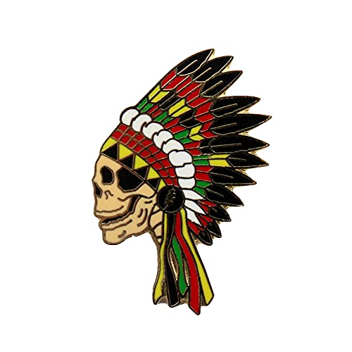 G.D Metal Lapel Pins Native American Indian Headdress Skull Enemal Hat Pin B