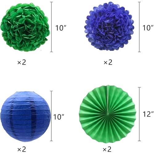 Image of Blue Green Graduation Party Decoration Class Banner Hanging Pom Poms Flowers High School College Grad Supplies
