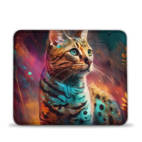 Tappetino per mouse da gioco, motivo gatto del Bengala fantasy, 20 x 24 cm, lavabile, superficie di tracciamento ad alta velocità, bordi cuciti, base antiscivolo, per viaggi