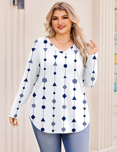 IN'VOLAND Plus Size Womens Tops Long Sleeve Shirts Casual V Neck Tunic Tops — view 2