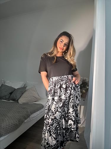 Image of IN'VOLAND Women Plus Size Short Sleeve Dress Loose Plain Casual Summer Flowy Tiered Long Maxi Dresses with Pockets