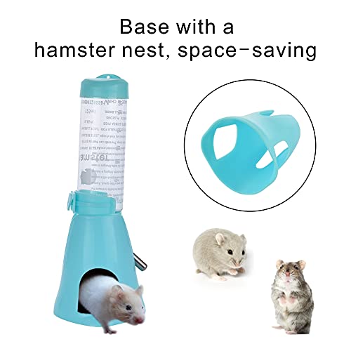 Guardians Hamster Water Bottle, Little Pet Automatic Drinking Bottle with Food Container Base Hut Hanging Water Feeding Bottles Auto Dispenser for Small Animals(125ml,Blue)