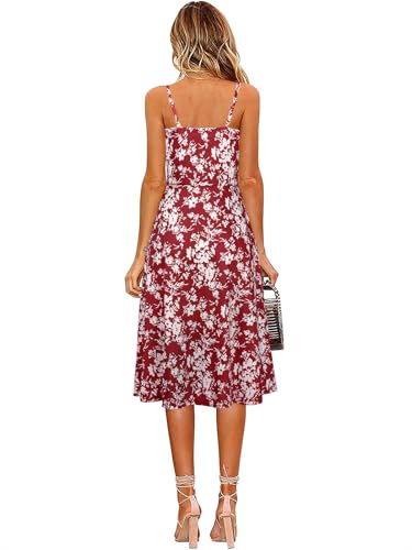 Image of Berydress Women's Casual Beach Summer Dresses 2026 Solid Cotton Flattering A-Line Spaghetti Strap Button Down Midi Sundress