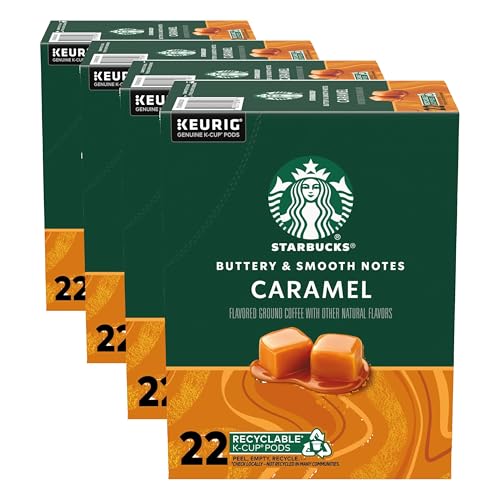 Image of Starbucks K-Cup Coffee Pods, Caramel Naturally Flavored Coffee For Keurig Brewers, 100% Arabica, 1 Box (22 Pods) (Pack of 4)