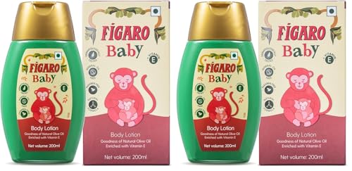 Image of Figaro Baby Lotion | 200 ml | Natural Olive Oil | Enriched with Vitamin E | Moisturizer with Natural Formula | Paraben Free | Dermatologically Tested | Quick Absorption (Pack of 2)