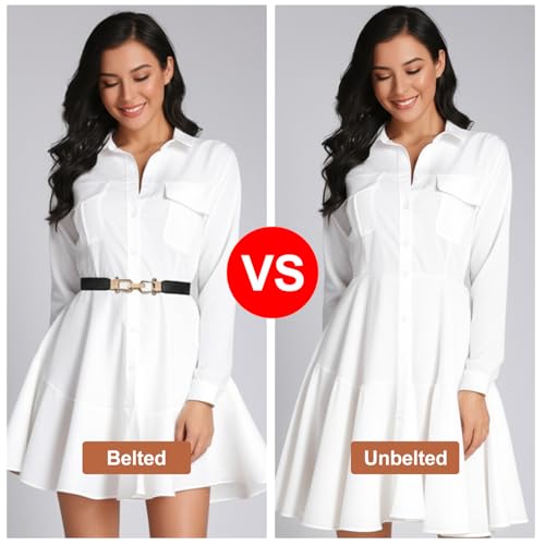 2 Pcs Elastic Belts for Women, Black and Brown Belt with Gold Buckles, Dress Skinny Belts2