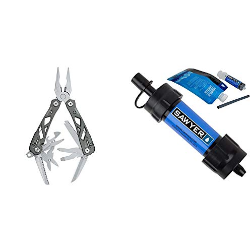 Gerber Suspension Multi-Plier [22-01471],Titanium,Medium & Sawyer Products SP128 Mini Water Filtration System, Single, Blue