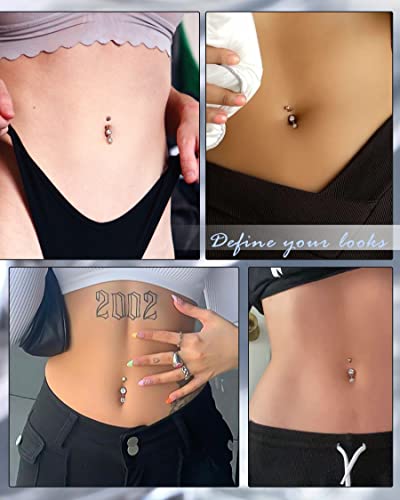 Oufer Dangle Belly Button Rings, G23 Solid Titanium Belly Ring, 14G Clear Cz Long Belly Piercing Jewelry, Lead & Nickel Free Navel Rings For Women Men-16Mm #TOP1