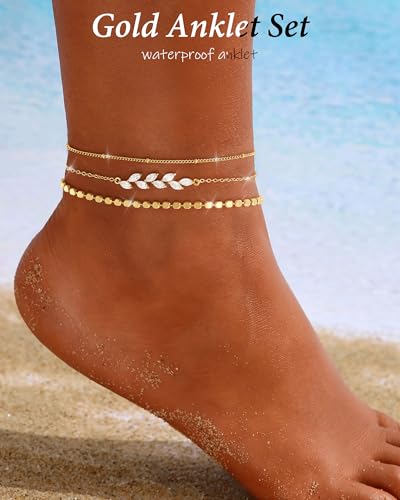 Image of ZHESHY Gold Silver Ankle Bracelets for Women 14K Gold Plated Anklets for Women Waterproof Cuban Link Heart Chain Anklets Set Non Tarnish Dainty Layered Anklet Bracelets for Women Summer Beach Jewelry