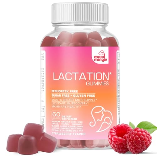 Image of Mood Mingle Lactation and Postpartum Support Gummies - with Blessed Thistle, Fennel Seed, Milk Thistle, Moringa, Sunflower Lecithin, Vitamin D3 & B12 - Increase Milk Supply Milk Production