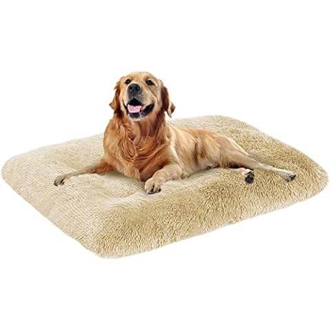 Danchen Ultra Soft Large Dog Bed 70x50x8cm Pet Bed, Premium Warm Plush Dog Cushion, Detachable Washable Anti-Slip Dog Crate Mattress, Calming Dog Bed, Beige Cover