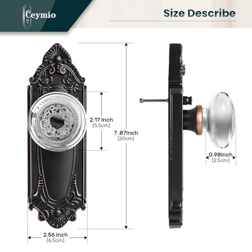 CEYMIO Crystal Door Knob Vintage Privacy Lock, Oil Rubbed Bronze Brass Base Glass Door Handle Set for Bedroom, Bathroom, Hallway or Closet