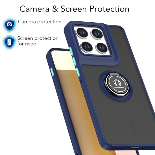 Image of QUIETIP Case for Motorola Edge 70 with Screen Protector,Magnetic Ring Car Stand Silicone Translucent Matte Drop Protection Cover,Blue