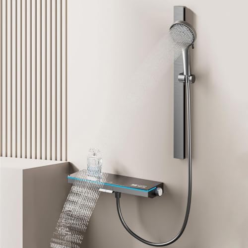 Robinet de bain cascade mural pour douche familiale avec mitigeur digital blanc