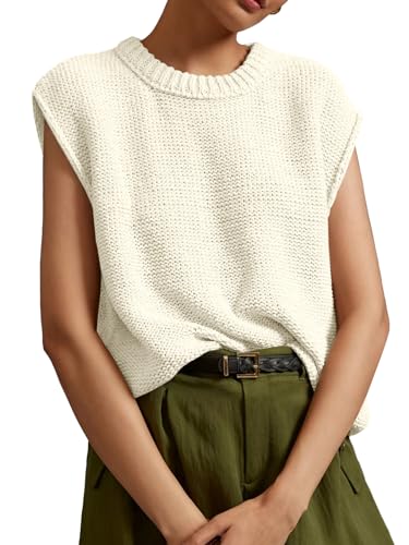 Saodimallsu Womens Sleeveless Crewneck Sweaters Ribbed Knit Tank Tops 2025 Trendy Sweater Vest