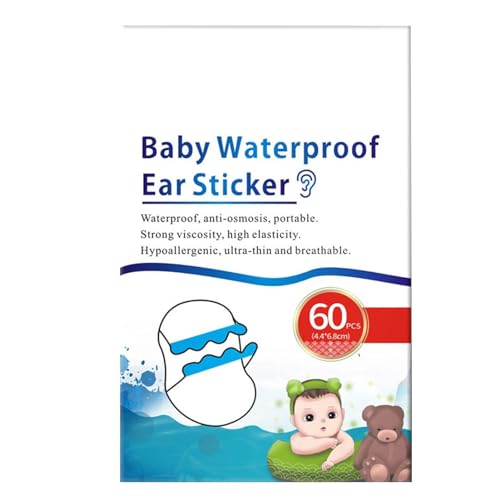 Walopola Adesivi per orecchie da nuoto, protezioni per orecchie da doccia | Cuffie per orecchie da doccia con nastro per orecchie da nuoto - Protezioni per le orecchie per bambini da 60 pezzi con