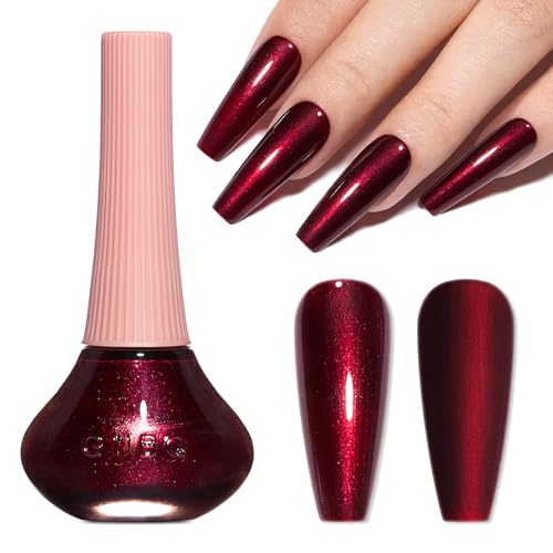 COSMOO Wine Red Nail Polish, 12ml Burgundy Quick Dry Nail Lacquer, Super Lustrous Nail Enamel Polish, Shimmer Iridescent Ultrachrome Nail Art Varnish, 0.41 fl oz