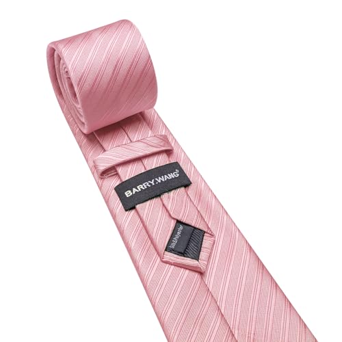 Image of Barry.Wang Solid Striped Tie for Men Silk Necktie Pocket Square Cufflinks Formal Wedding Party Business