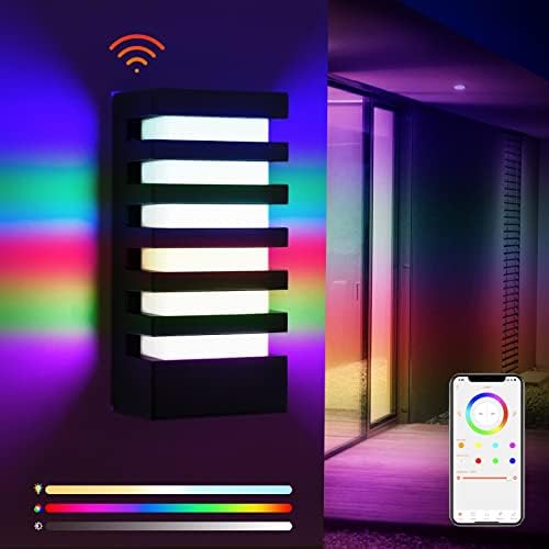Wall Sconces Set of Two, 18W Color Changing Outdoor Lights Mobile App Control Outdoor Lights, IP65 Waterproof Wall Scones, 1800LM 2700K Modern Wall Mount Light, 2pcs Outside Lights for House