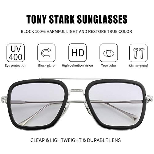 Image of Kursan Polarized Tony Stark Sunglasses for Men Women Vintage Square Metal Frame Iron Man and Spider-Man Eyeglasses
