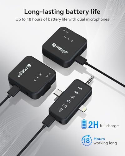 pqrqp 3 in 1 microphone for iphoneandroidcamera wireless microphones 328ft transmission 18h battery life mini microphone for record interview vlogs youtube tiktok