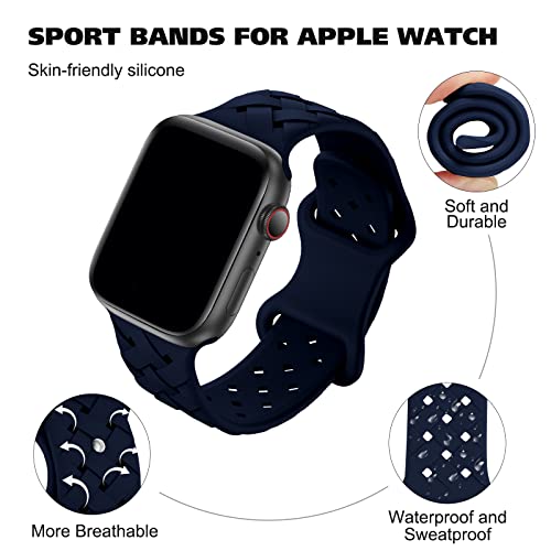 Image of Silicone Braided Weave Bands Compatible with Apple Watch 38mm 40mm 41mm 42mm 44mm 46mm 45mm 49mm, Replacement Sport Breathable Strap for iWatch Series 11 /10 /9 /8 /7 /6 /5 /4 /3 /2 /1 Ultra SE Women Men, Navy Blue