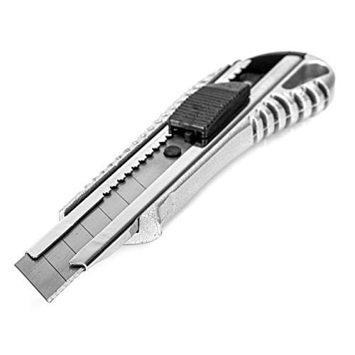 5 ST Cuttermesser Alu 18mm + 100 Abbrechklingen Cutter| Metallführung | Abbrechvorrichtung | Nachfüllbar | 10x10 Ersatzklingen Cover