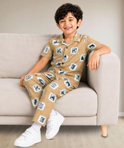 Image of 3BROS Unisex Pure Cotton Short Sleeve Kids Night Dress for Boys & Girls Nightwear /Sleepsuit /Sleepwear /Loungewear Night Suit for Boys and Girls Top and Pyjama Combo Set
