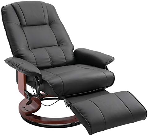 HOMCOM Faux Leather Manual Recliner, Adjustable Swivel Lounge Chair with Footrest, Armrest and Wrapped Wood Base for Living Room, Black