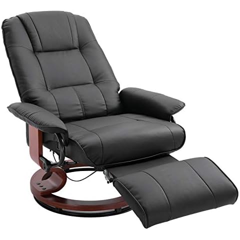 HOMCOM Faux Leather Manual Recliner, Adjustable Swivel Lounge Chair with Footrest, Armrest and Wrapped Wood Base for Living Room, Black Cover