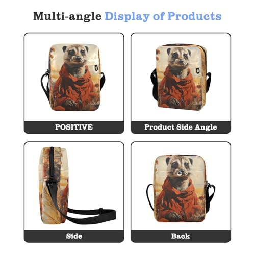 Crossbody Sling Bag for Women Men, Zipper Closure Messenger Bags Meerkat Wild Field Print with Card Phone Passport Compartment 6.6×9.4×2.5 IN4