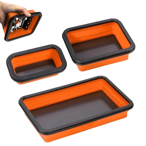 3 Stücke Magnetschale Faltbares Tablett Werkstatt Zubehör für Kleine Bolzen Schrauben Muttern Unterlegscheiben und Andere Kleinteile Werkzeuge Silikonschale Werkzeugträger (Orange Farbe)